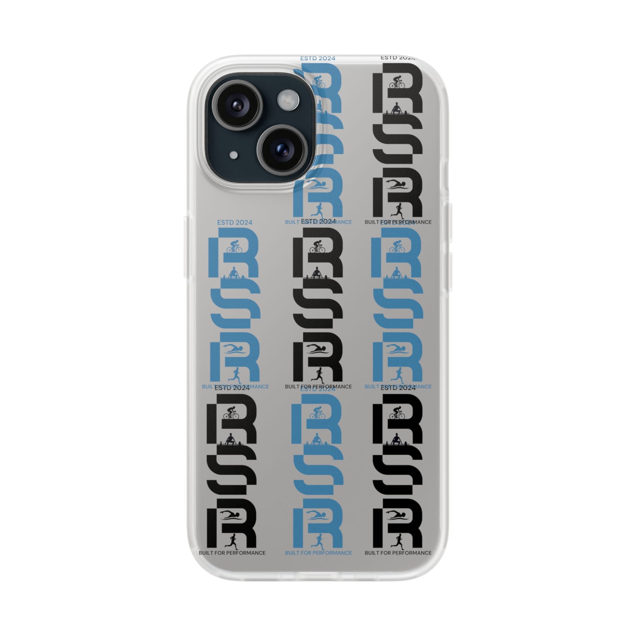 Phone Case — Repeating 'RSR' Blue & Black Graphic Flexi Case by RSR