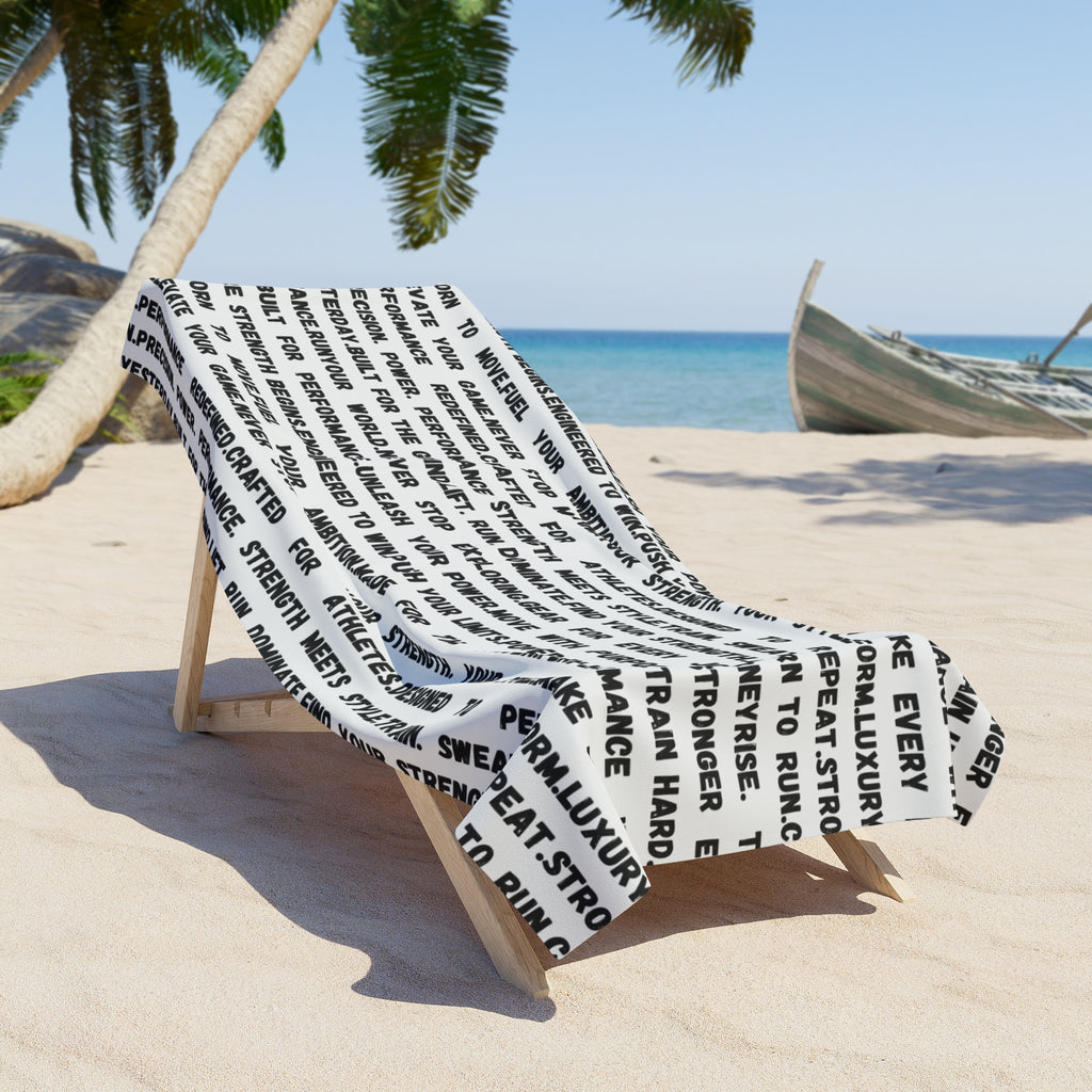 Motivational Text Beach Towel — Black Typography Word Pattern by RSR