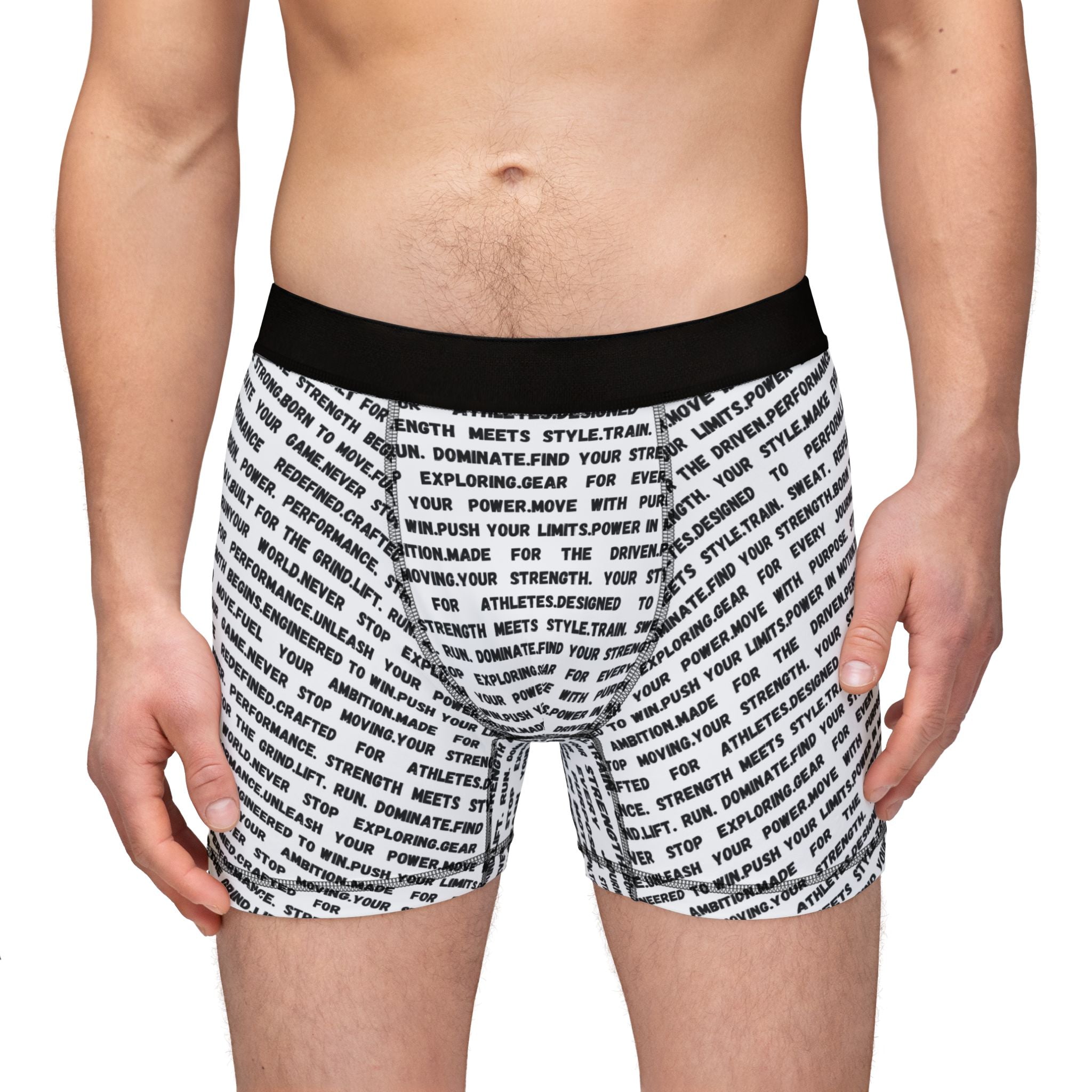 Men's Motivational Text Boxer Briefs – All-Over Print 'Never Stop' by RSR