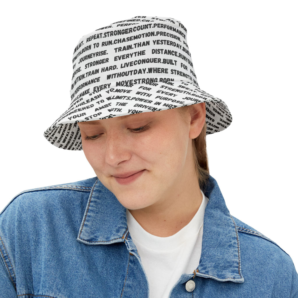 Text Print Bucket Hat — All-Over Black Script Pattern by RSR
