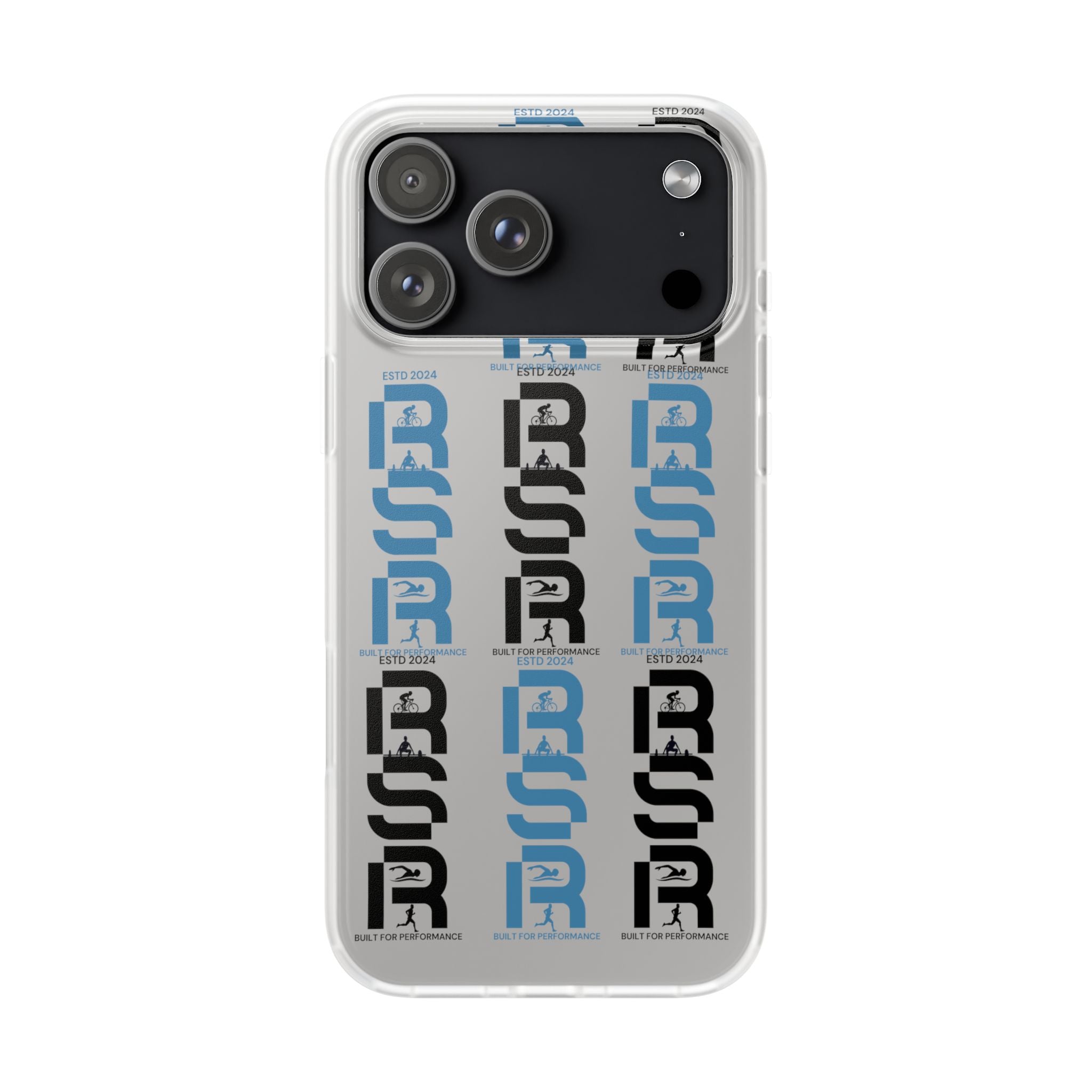 Phone Case — Repeating 'RSR' Blue & Black Graphic Flexi Case by RSR