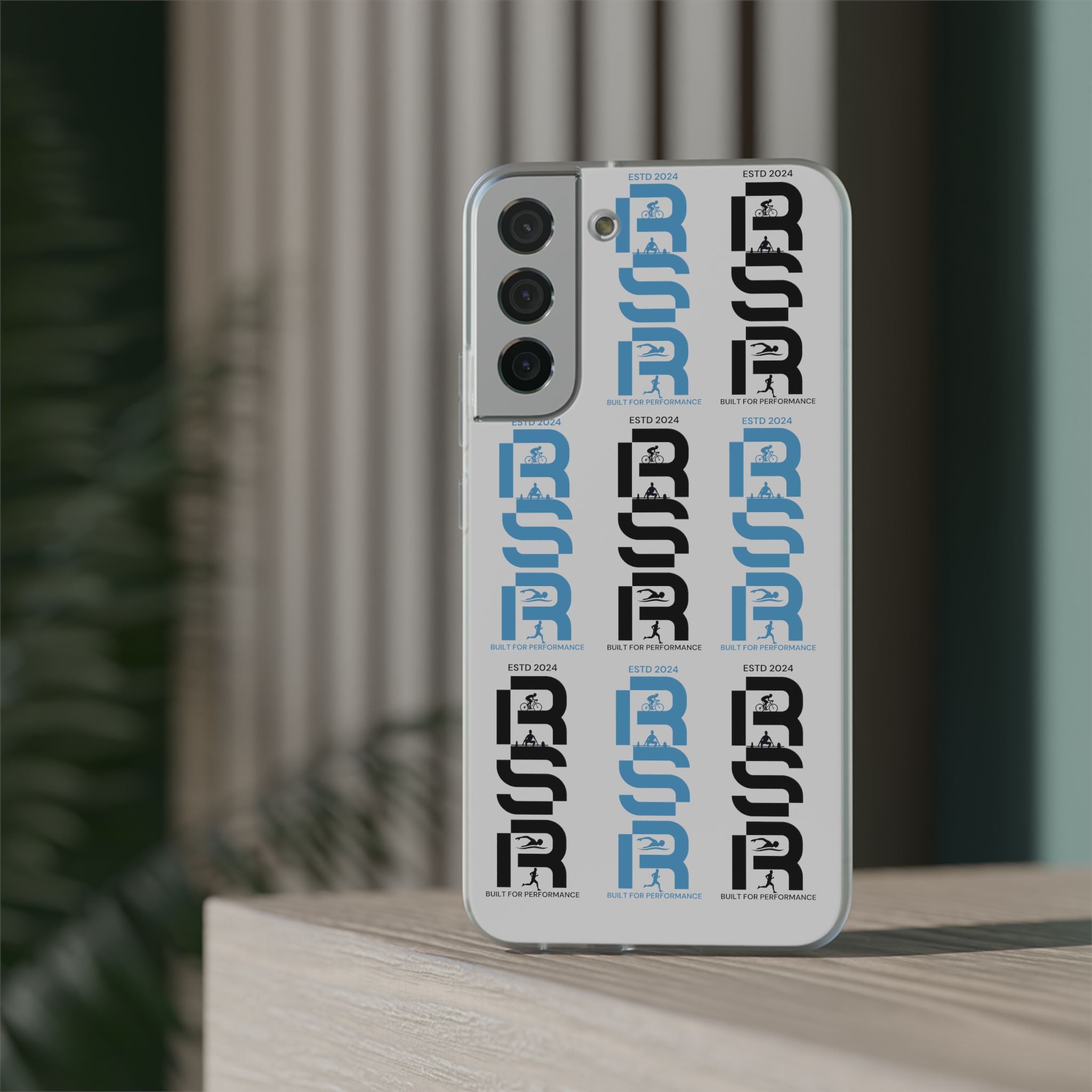 Phone Case — Repeating 'RSR' Blue & Black Graphic Flexi Case by RSR