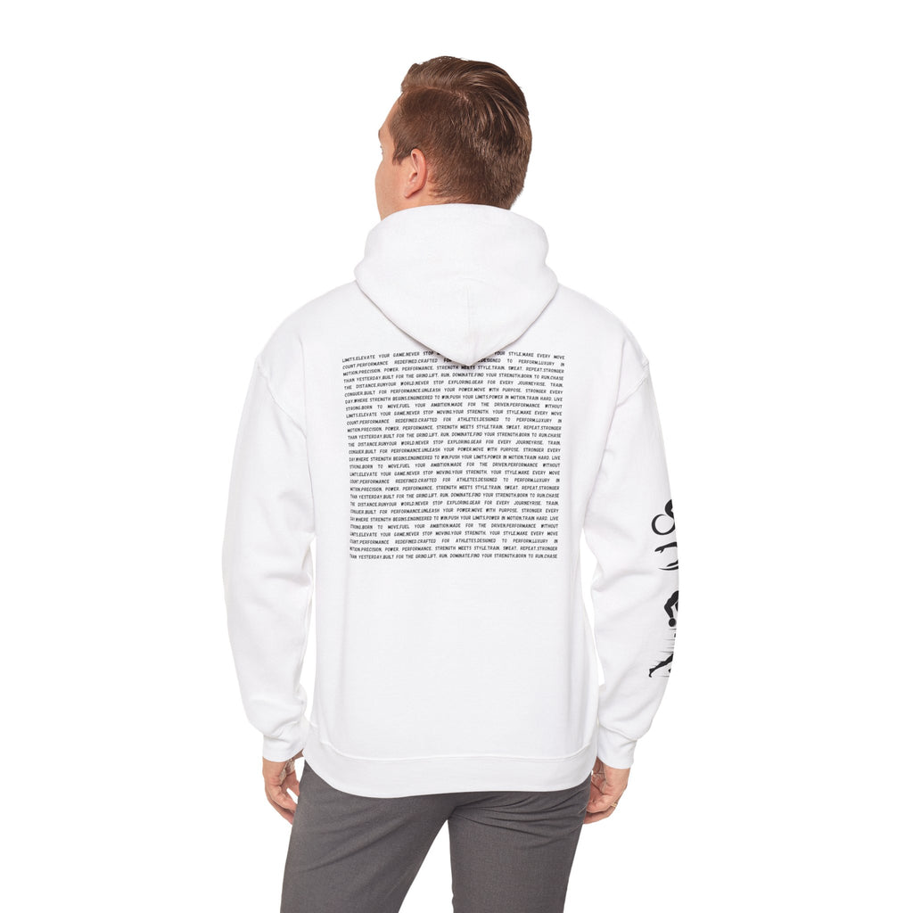 Hoodie — Minimalist Vertical Logo & Sports Sleeve Text Block Back Design by RSR