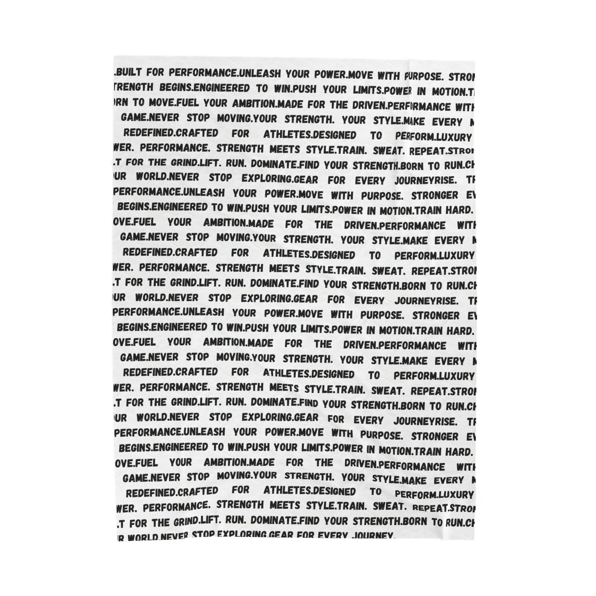 Motivational Text Velveteen Plush Blanket — Repeating Strength & Performance Print by RSR