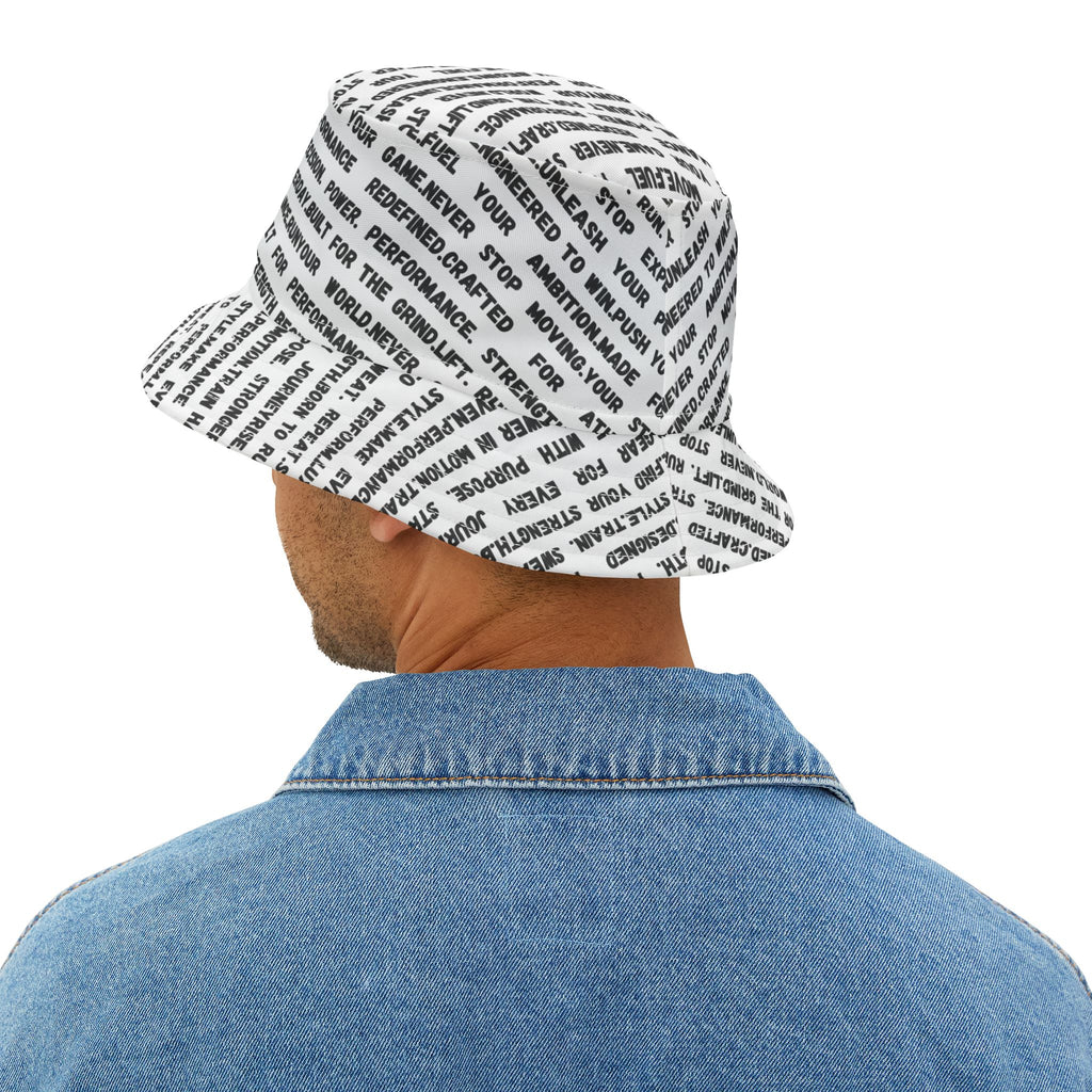 Text Print Bucket Hat — All-Over Black Script Pattern by RSR