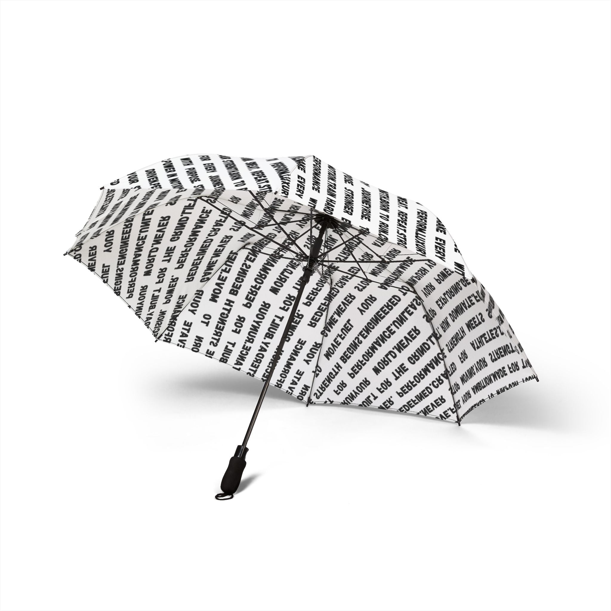 Foldable Umbrella — Black Text Pattern, Semi-Automatic Compact Rain Umbrella by RSR