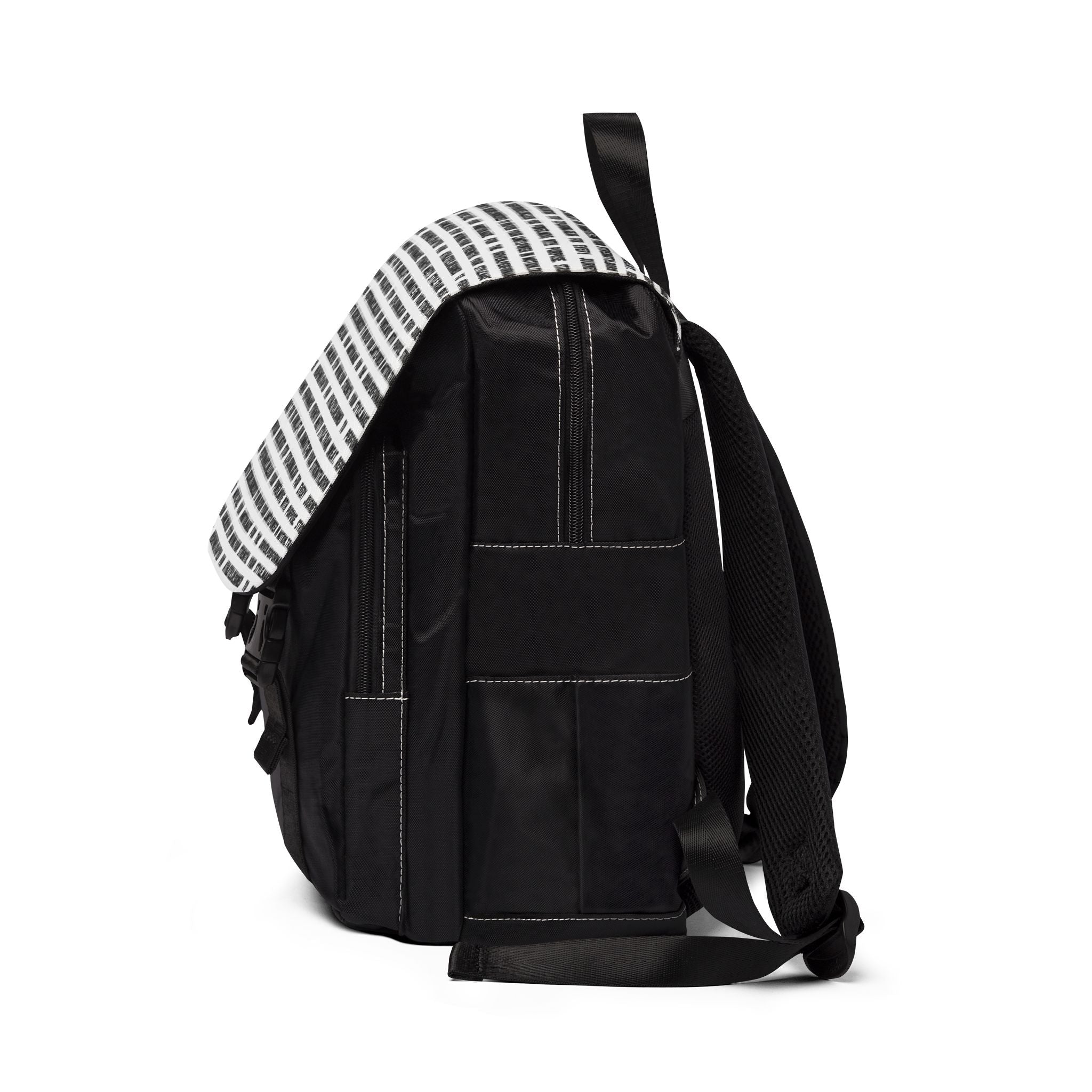 Text Print Casual Shoulder Backpack — Black & White Urban Laptop Bag by RSR
