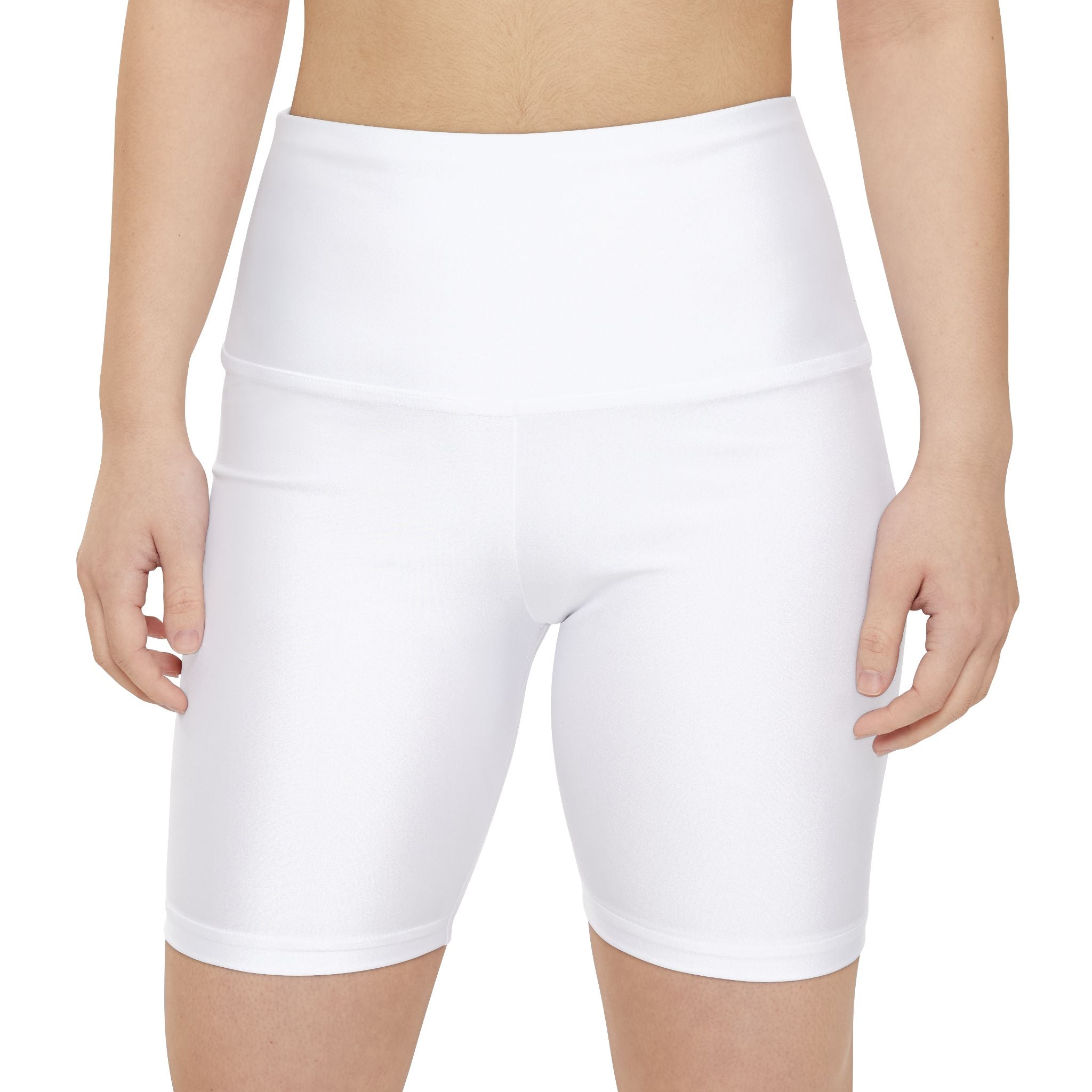 Women’s Workout Shorts - White High-Waist Biker Shorts with Side Graphic by RSR
