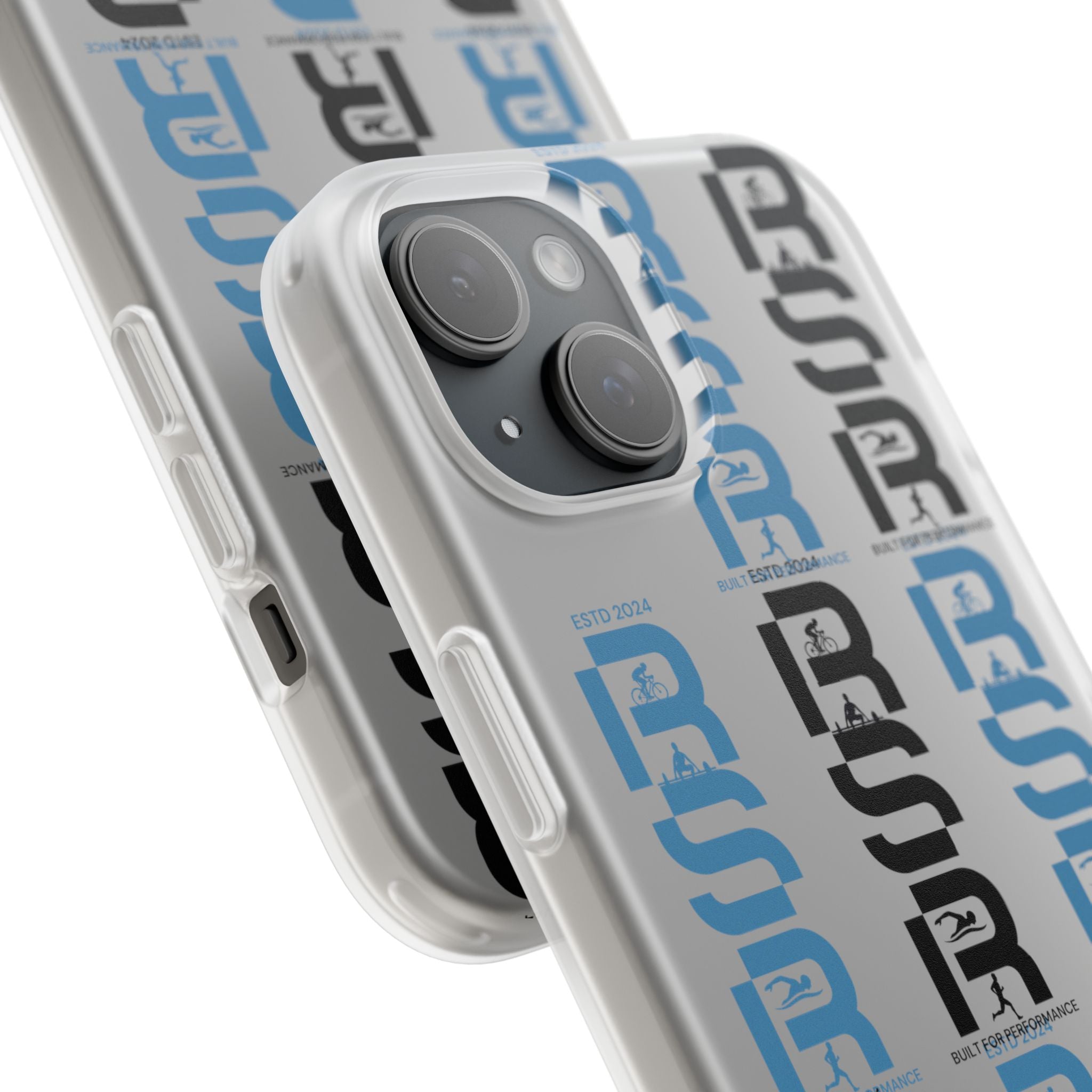 Phone Case — Repeating 'RSR' Blue & Black Graphic Flexi Case by RSR