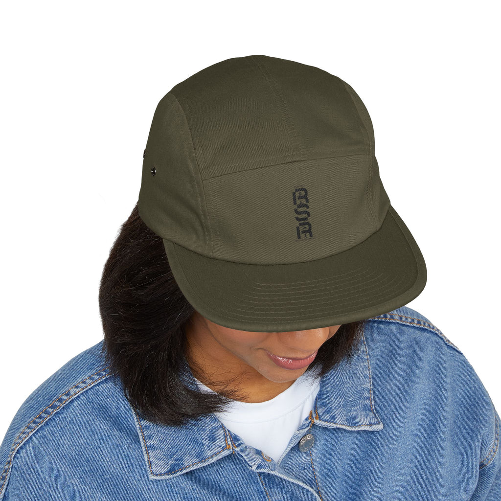 Embroidered 5-Panel Cap — Minimal Vertical Logo, Tan Casual Streetwear by RSR