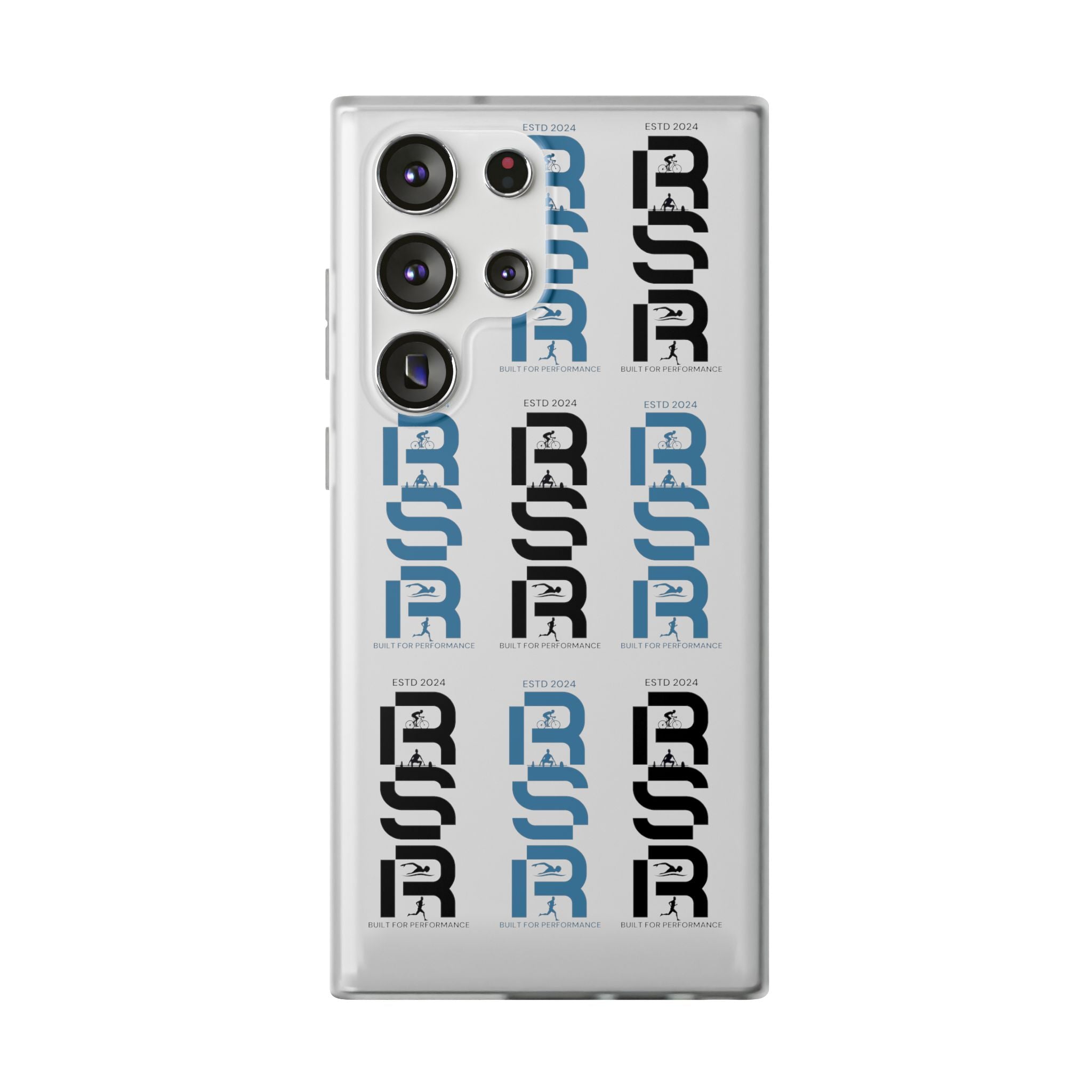 Phone Case — Repeating 'RSR' Blue & Black Graphic Flexi Case by RSR