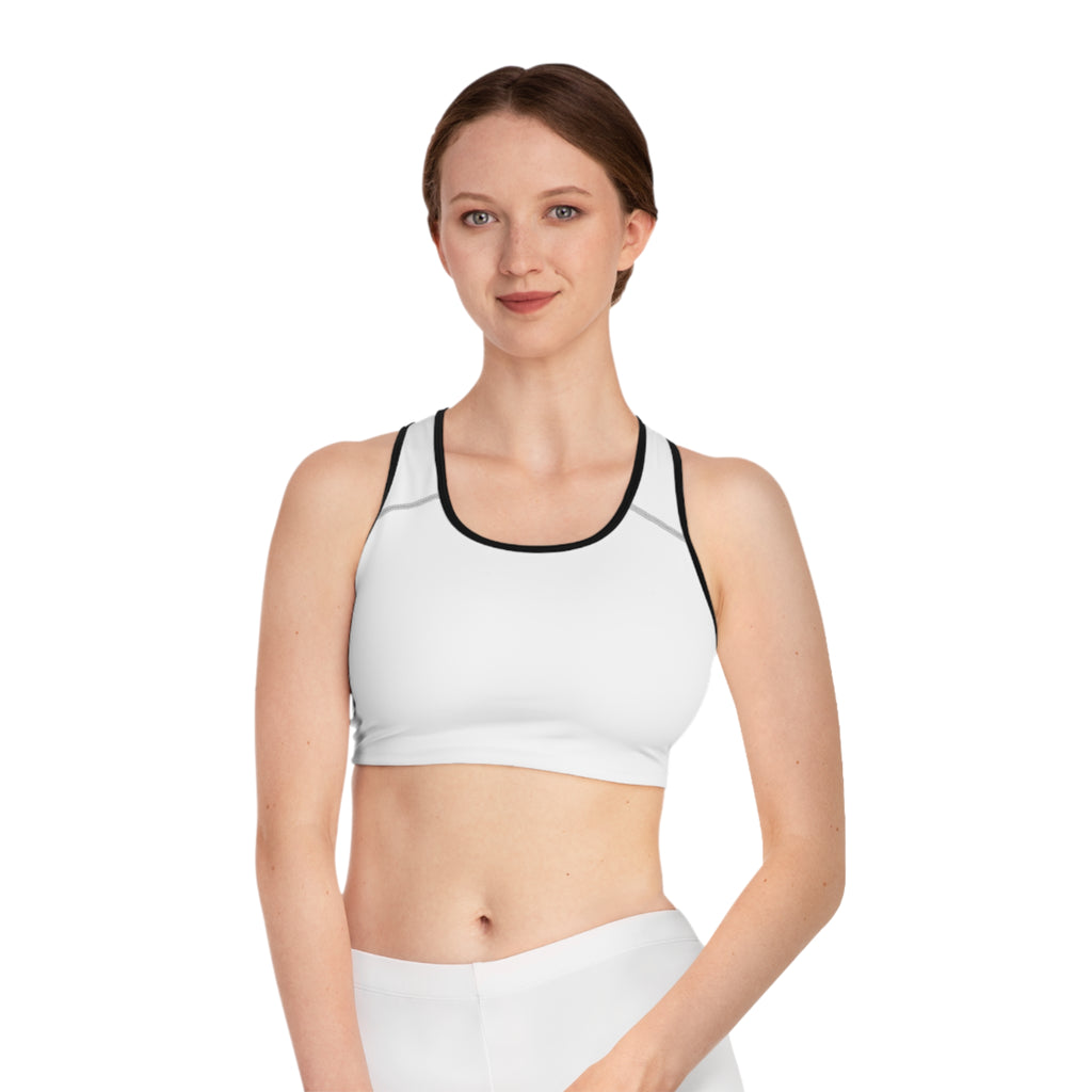 White Racerback Sports Bra — Minimal Logo Activewear for Women by RSR