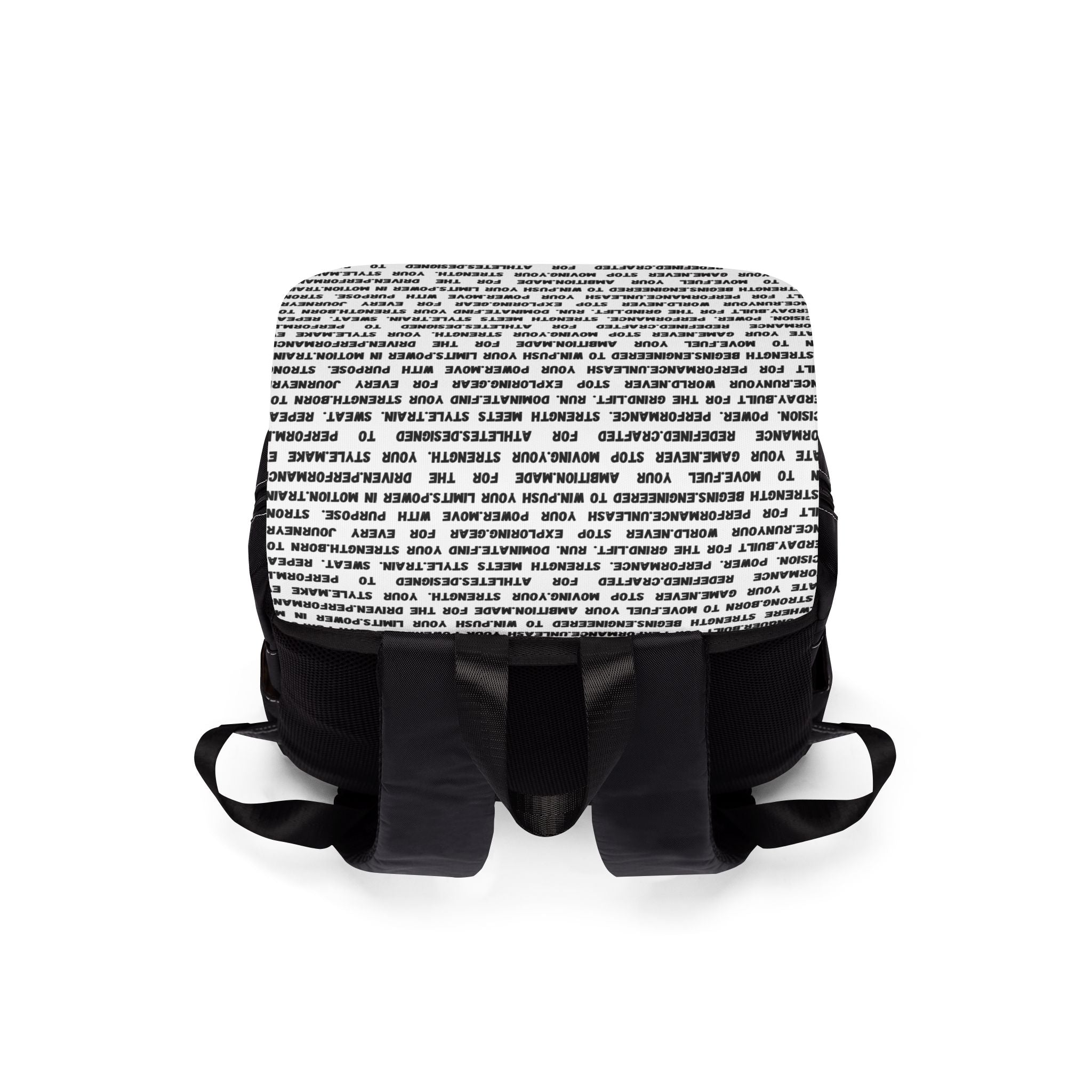 Text Print Casual Shoulder Backpack — Black & White Urban Laptop Bag by RSR