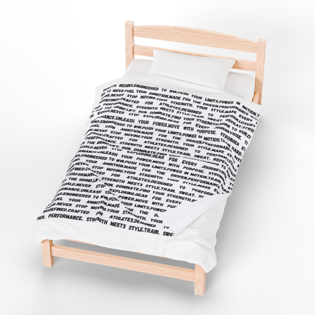 Motivational Text Velveteen Plush Blanket — Repeating Strength & Performance Print by RSR