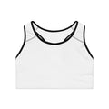 White Racerback Sports Bra — Minimal Logo Activewear for Women by RSR
