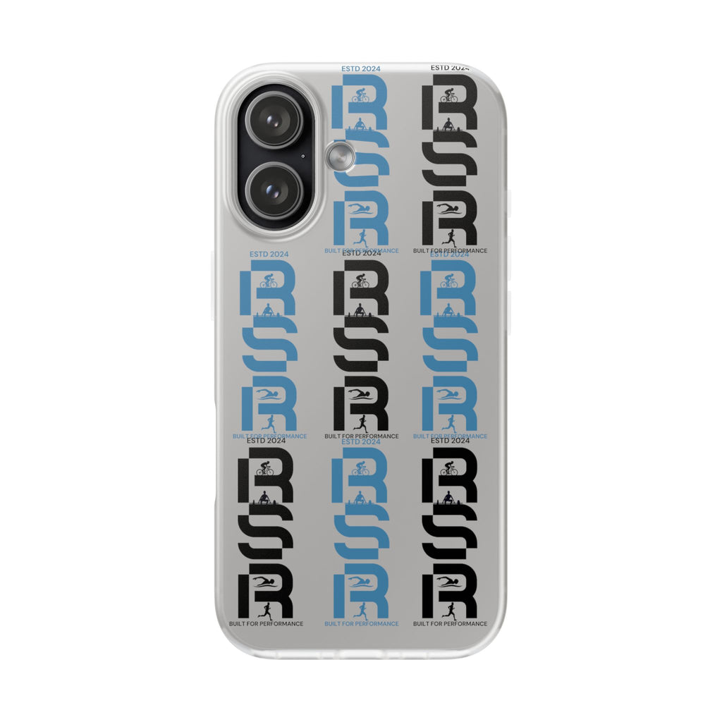 Phone Case — Repeating 'RSR' Blue & Black Graphic Flexi Case by RSR