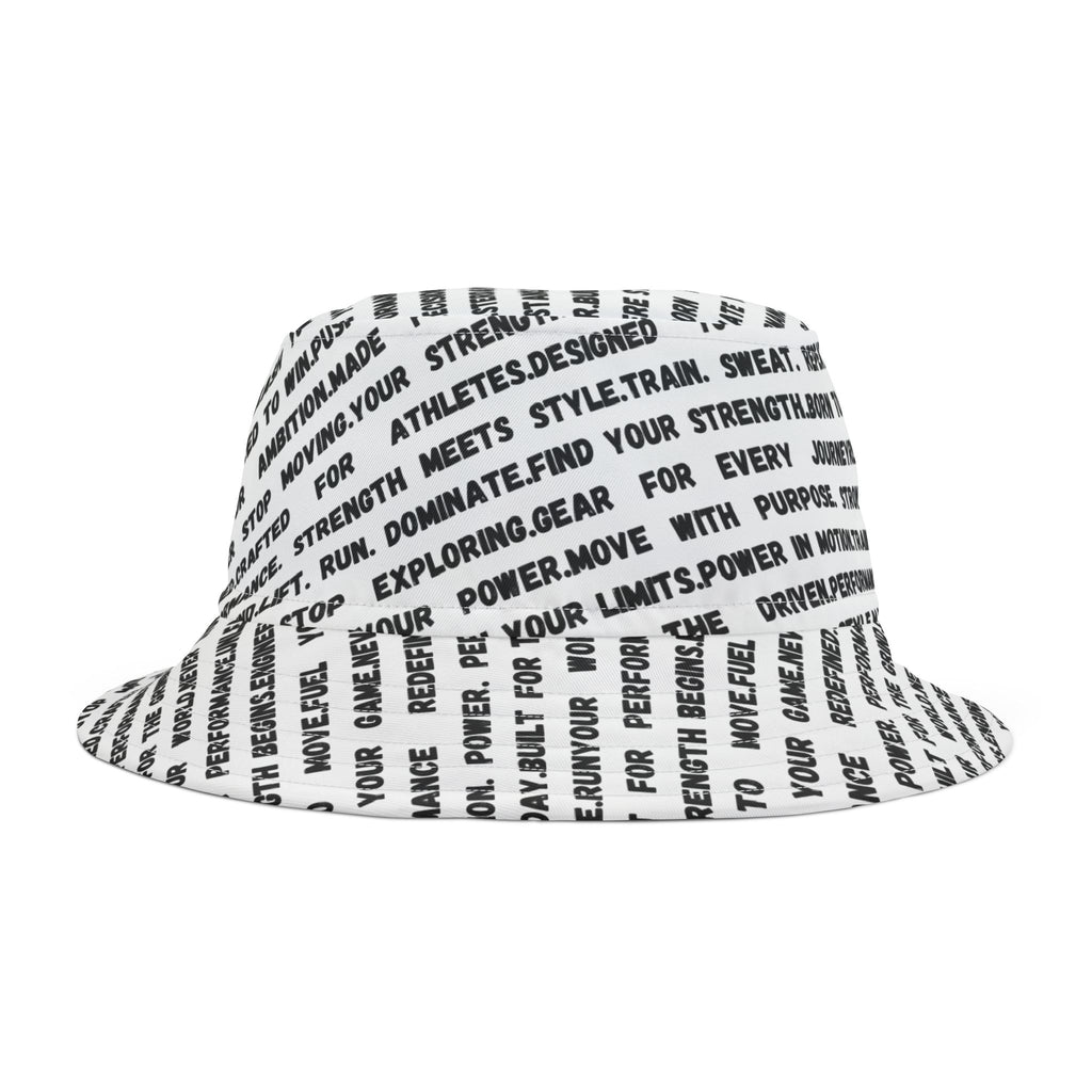 Text Print Bucket Hat — All-Over Black Script Pattern by RSR