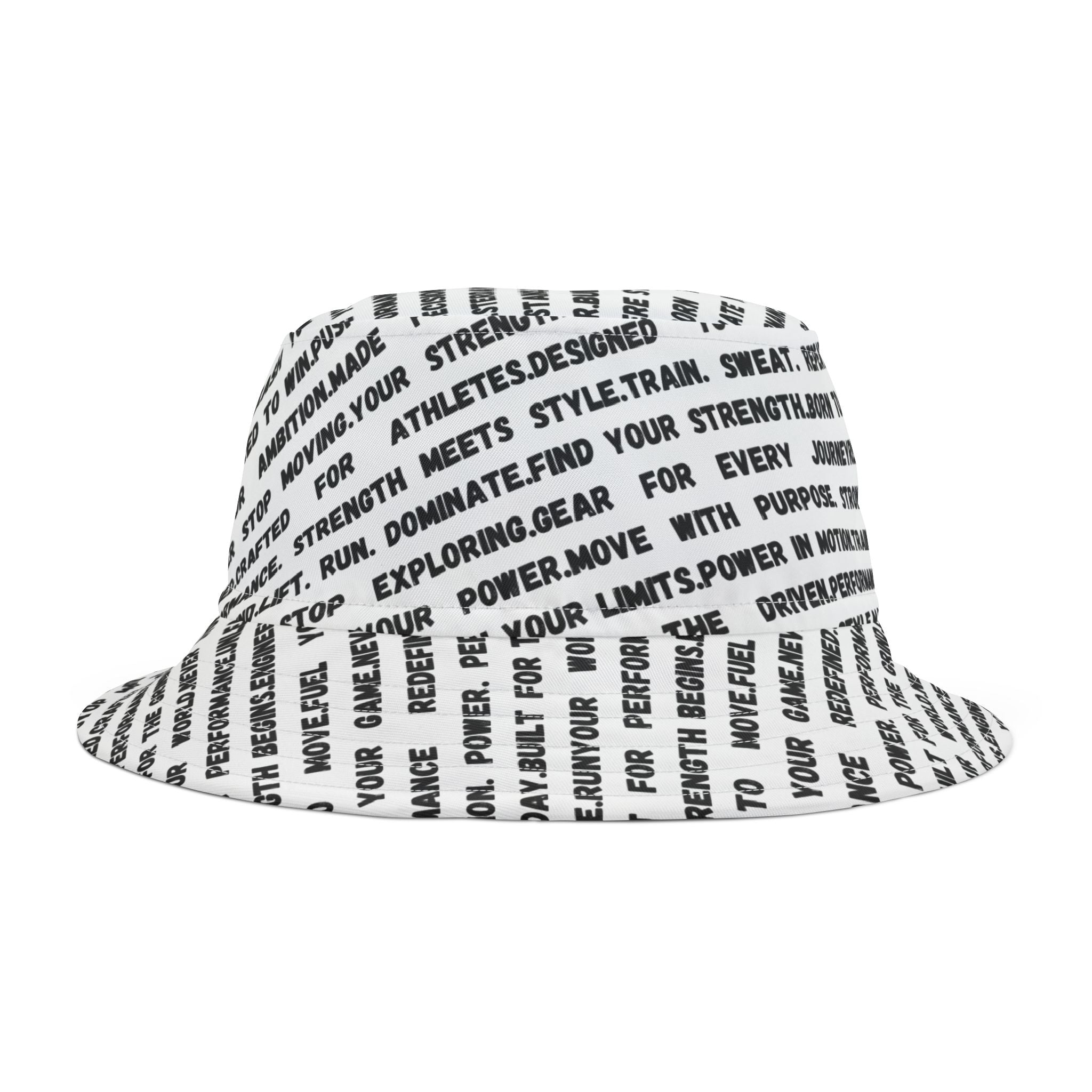 Text Print Bucket Hat — All-Over Black Script Pattern by RSR