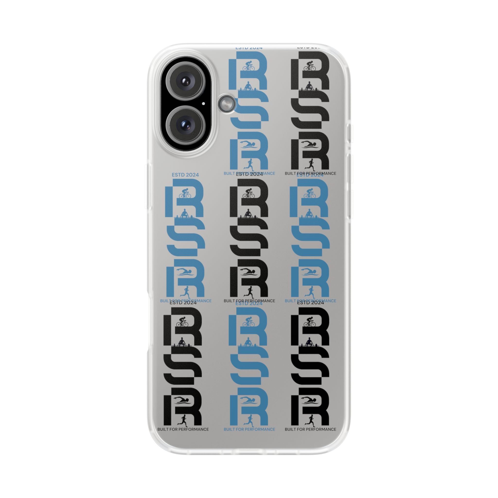 Phone Case — Repeating 'RSR' Blue & Black Graphic Flexi Case by RSR