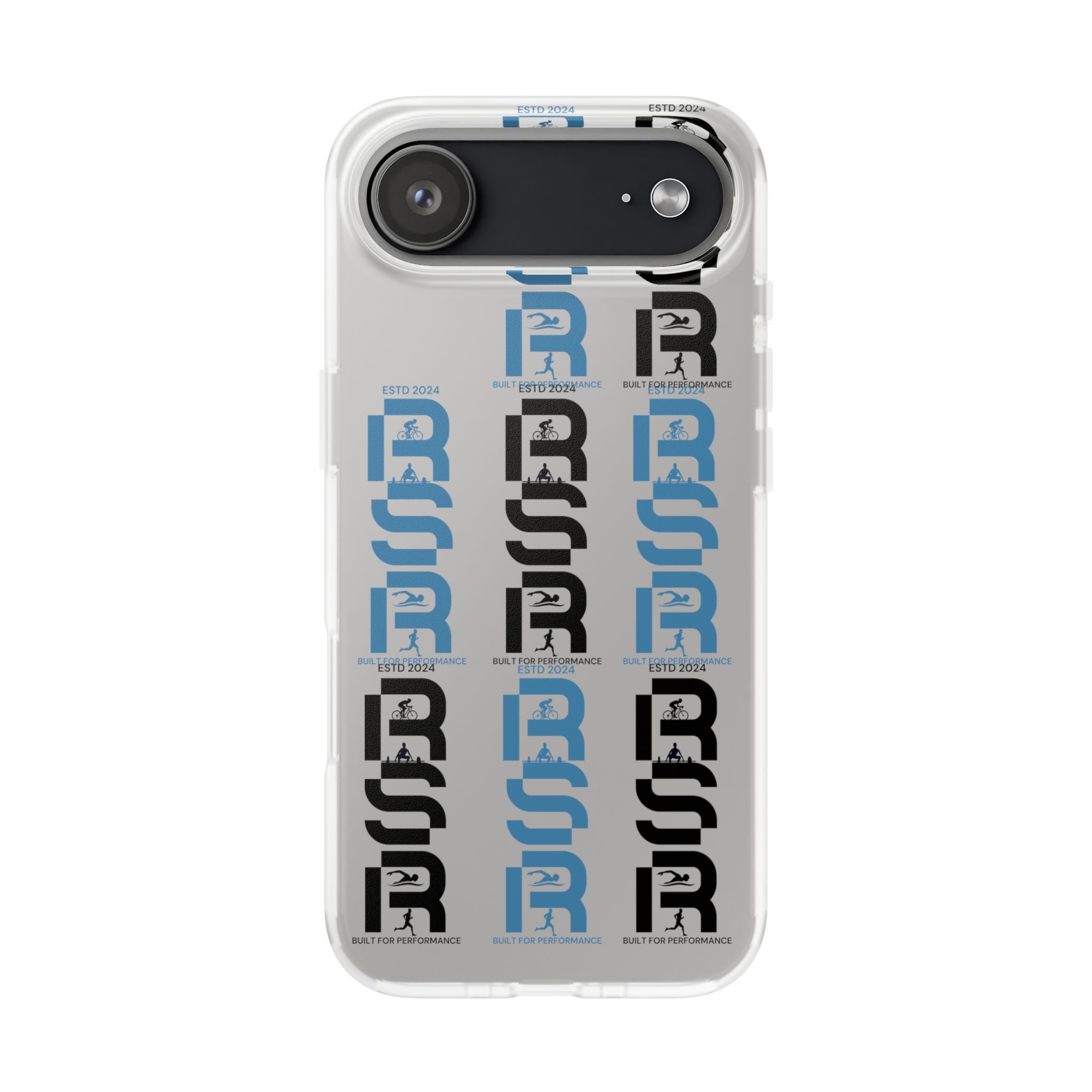 Phone Case — Repeating 'RSR' Blue & Black Graphic Flexi Case by RSR