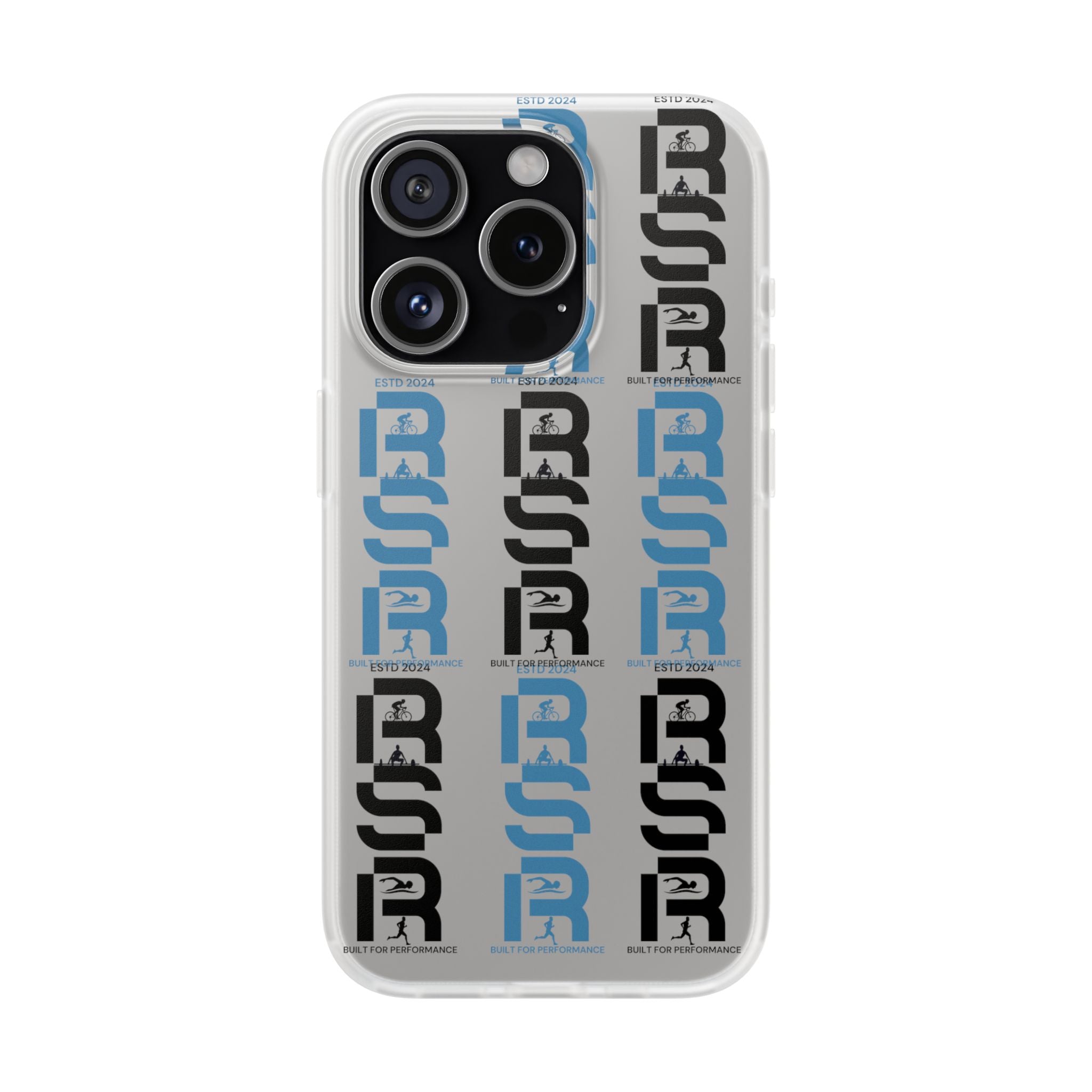 Phone Case — Repeating 'RSR' Blue & Black Graphic Flexi Case by RSR