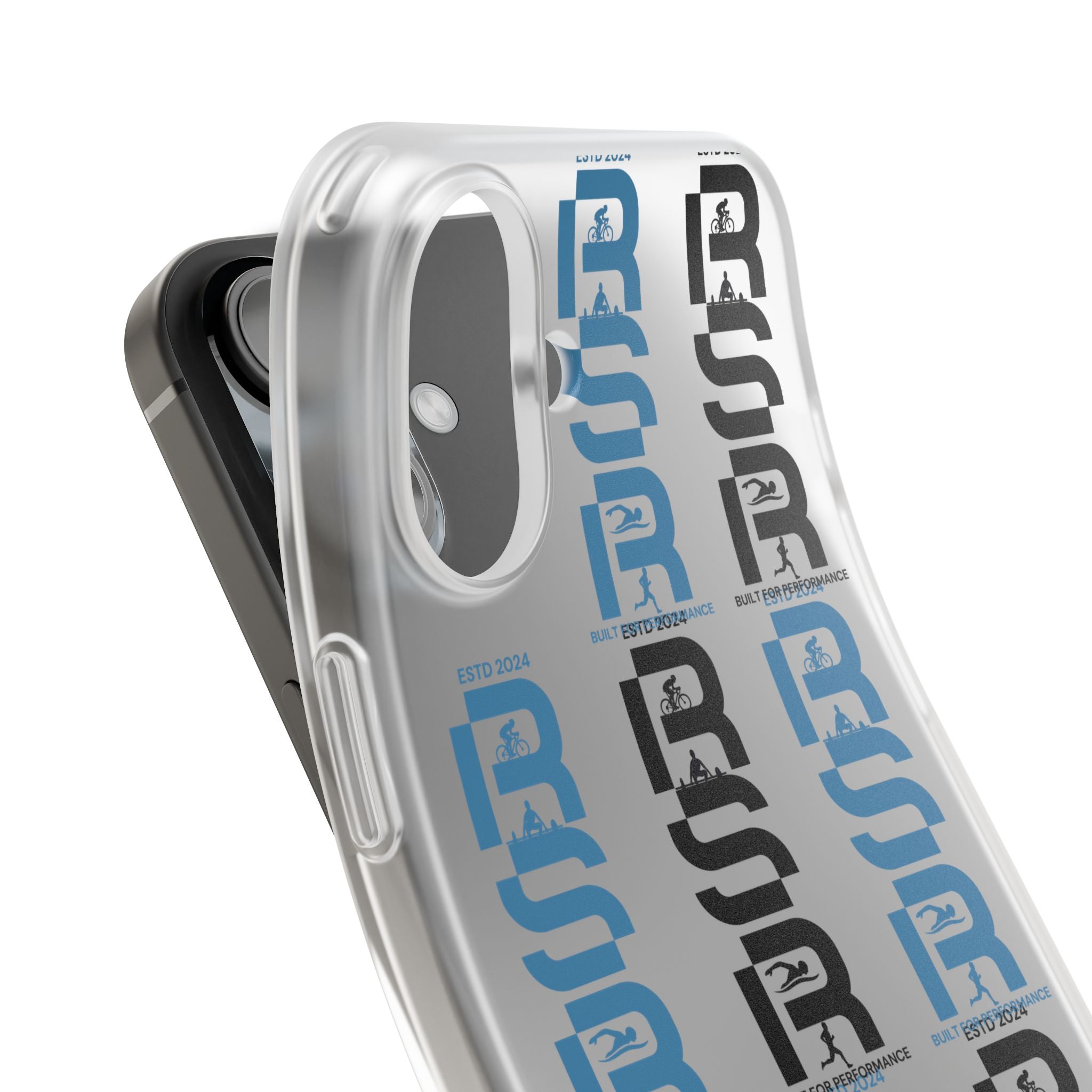 Phone Case — Repeating 'RSR' Blue & Black Graphic Flexi Case by RSR