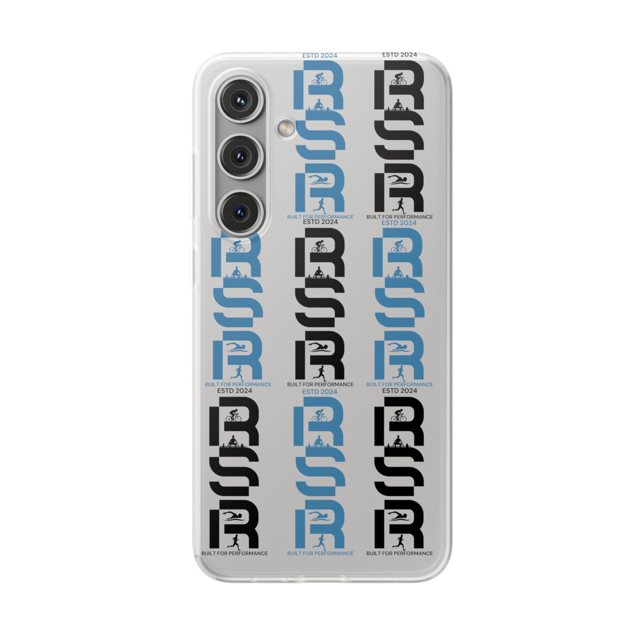 Phone Case — Repeating 'RSR' Blue & Black Graphic Flexi Case by RSR