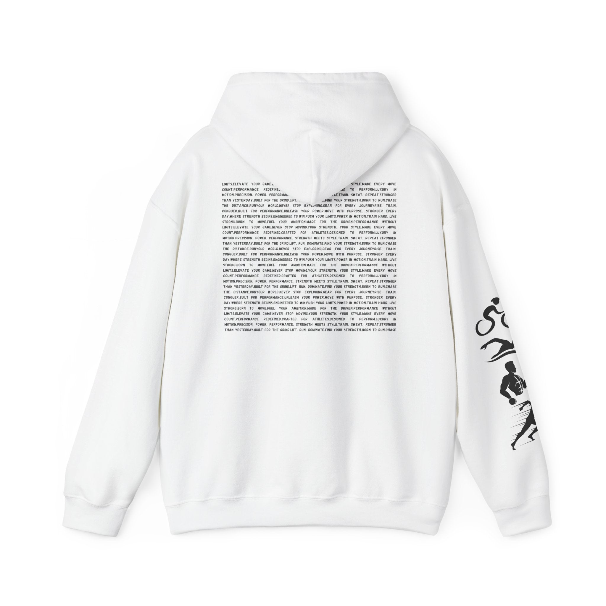 Hoodie — Minimalist Vertical Logo & Sports Sleeve Text Block Back Design by RSR