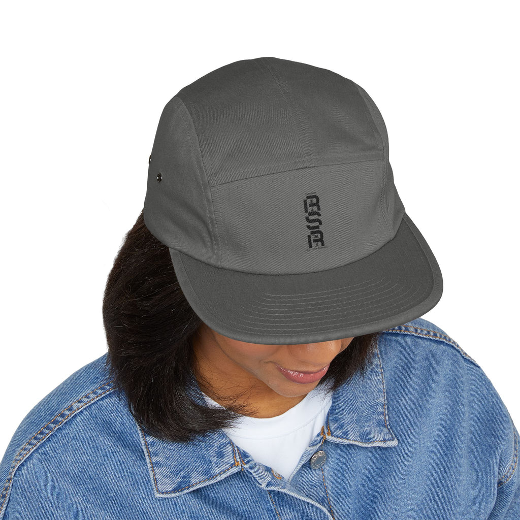 Embroidered 5-Panel Cap — Minimal Vertical Logo, Tan Casual Streetwear by RSR