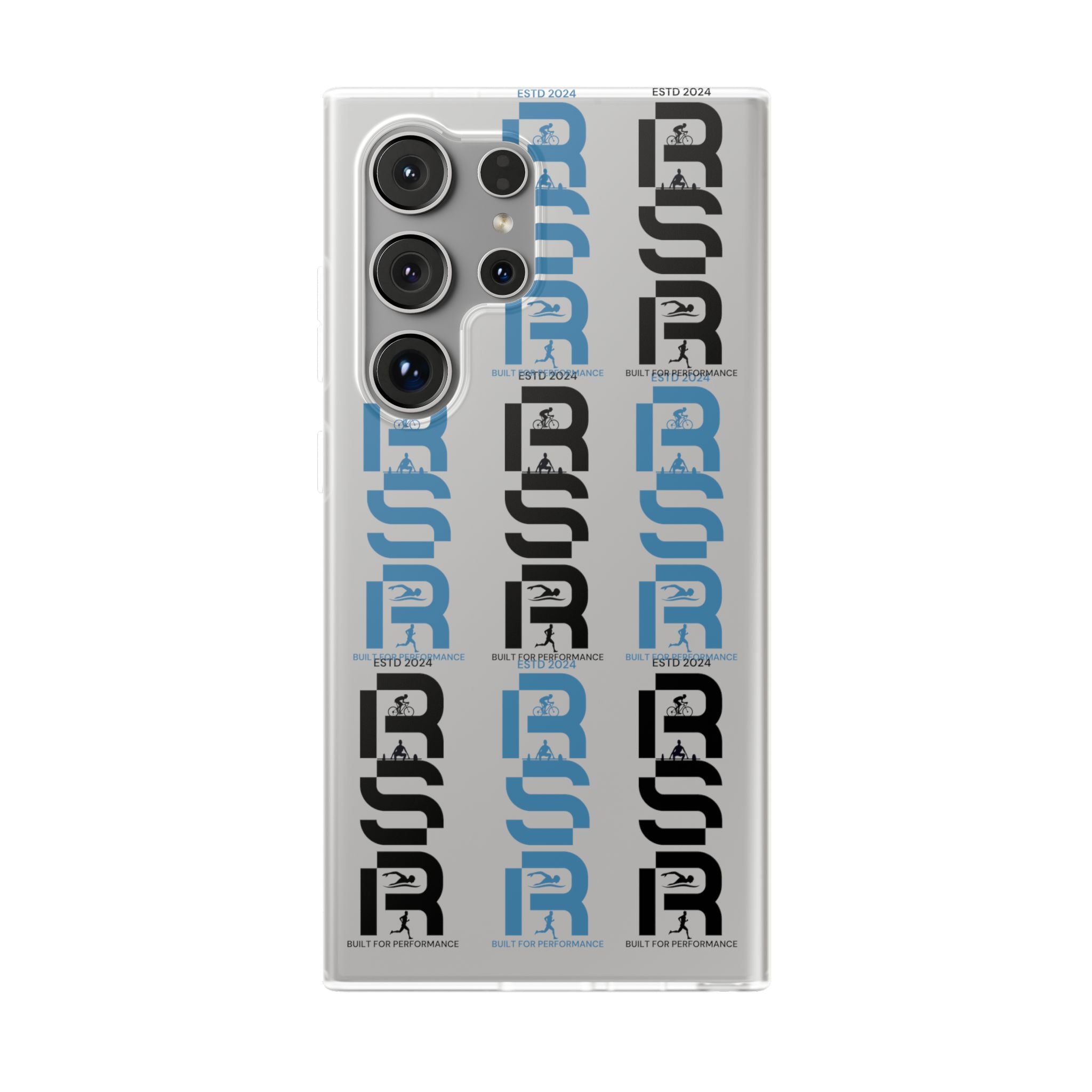 Phone Case — Repeating 'RSR' Blue & Black Graphic Flexi Case by RSR