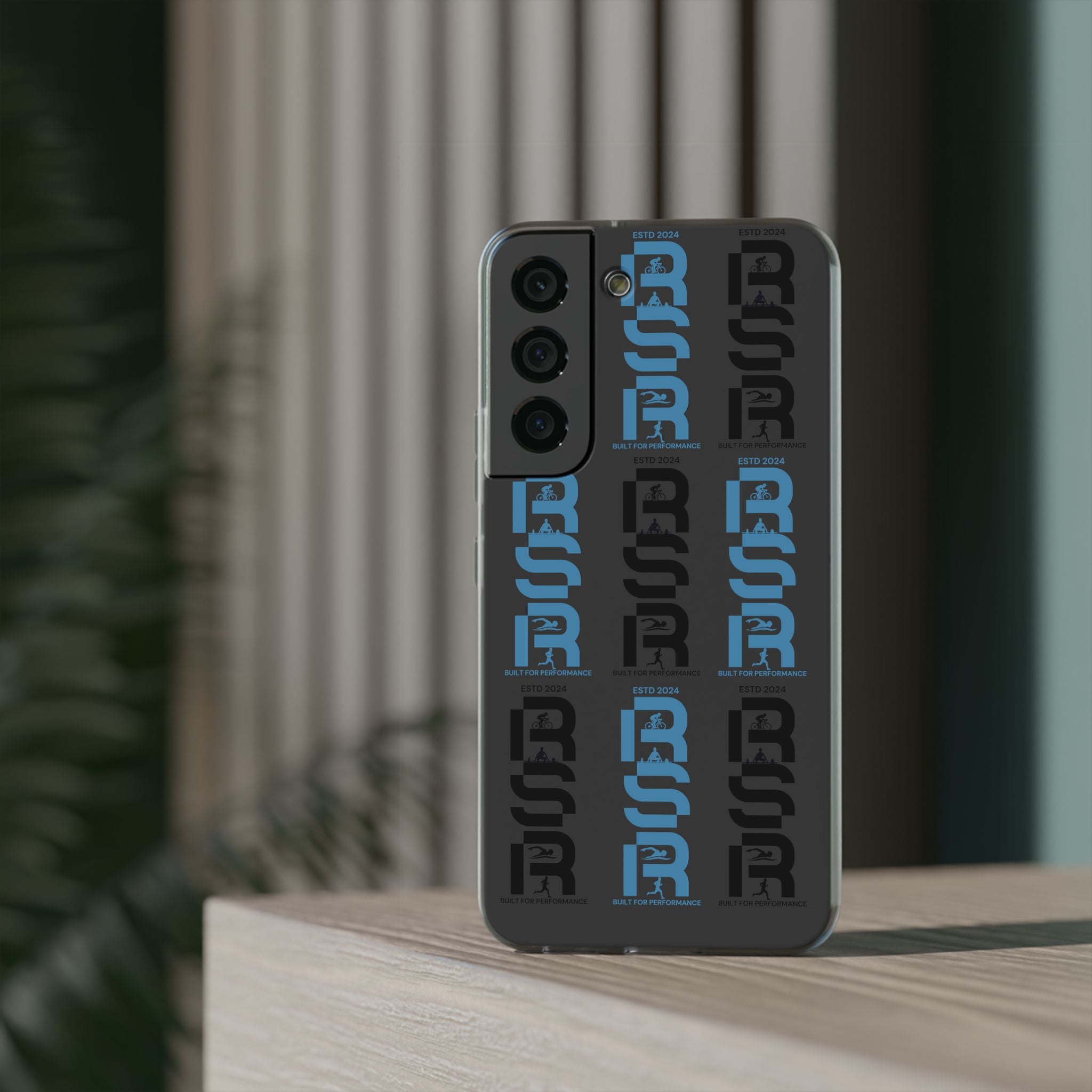 Phone Case — Repeating 'RSR' Blue & Black Graphic Flexi Case by RSR